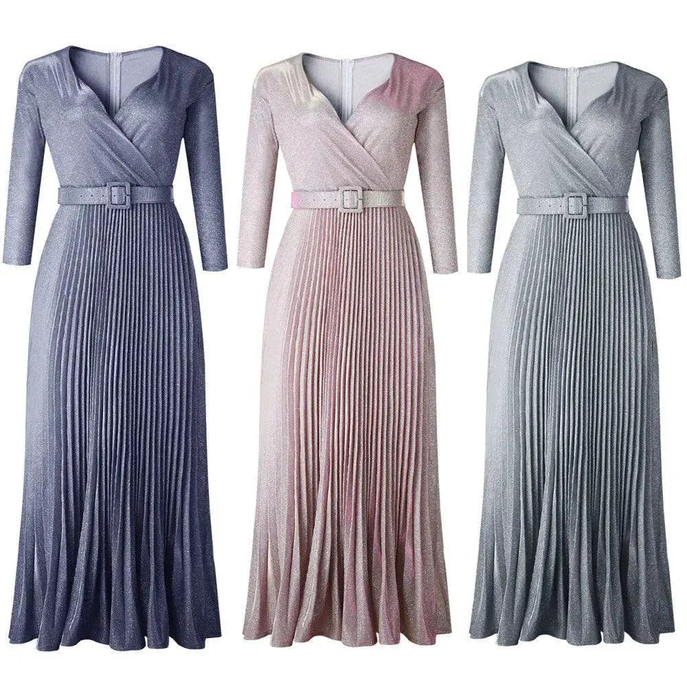 Colorful Pleated Maxi Dress Vibrant Elegant Party Wear