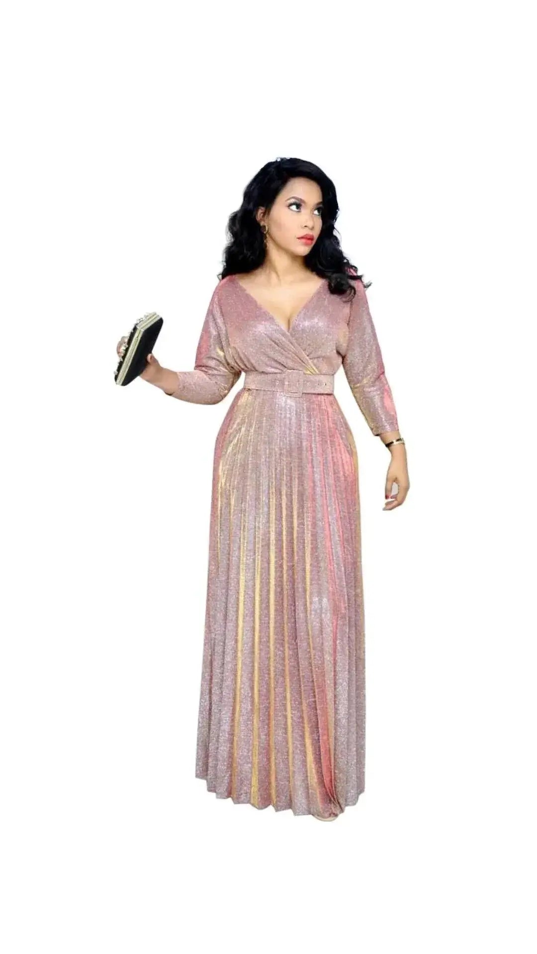 Colorful Pleated Maxi Dress Vibrant Elegant Party Wear
