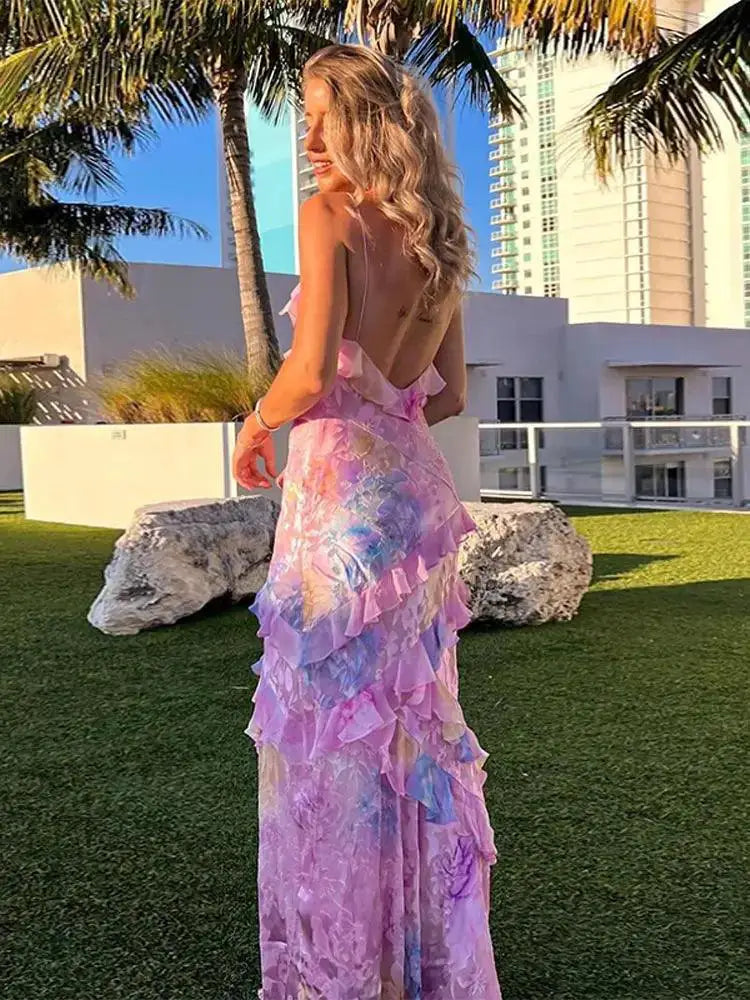 Colorful Ruffles Sling Dress Elevate Beach Holiday Style