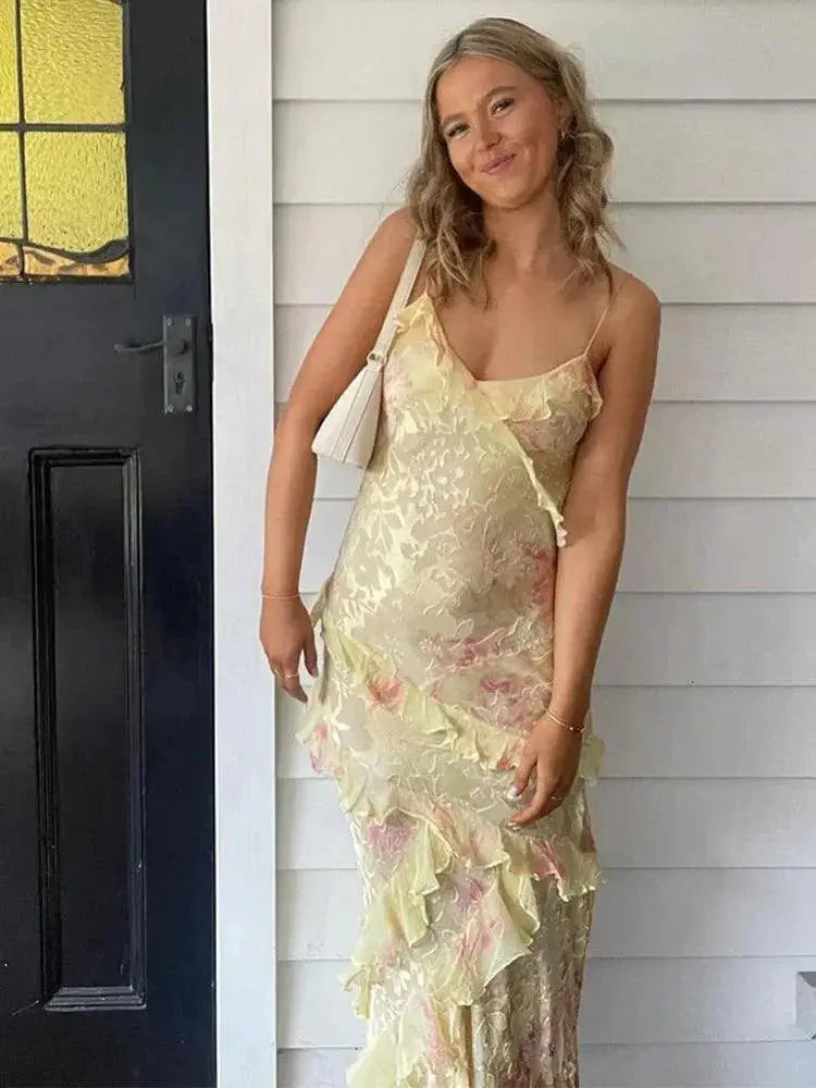 Colorful Ruffles Sling Dress Elevate Beach Holiday Style
