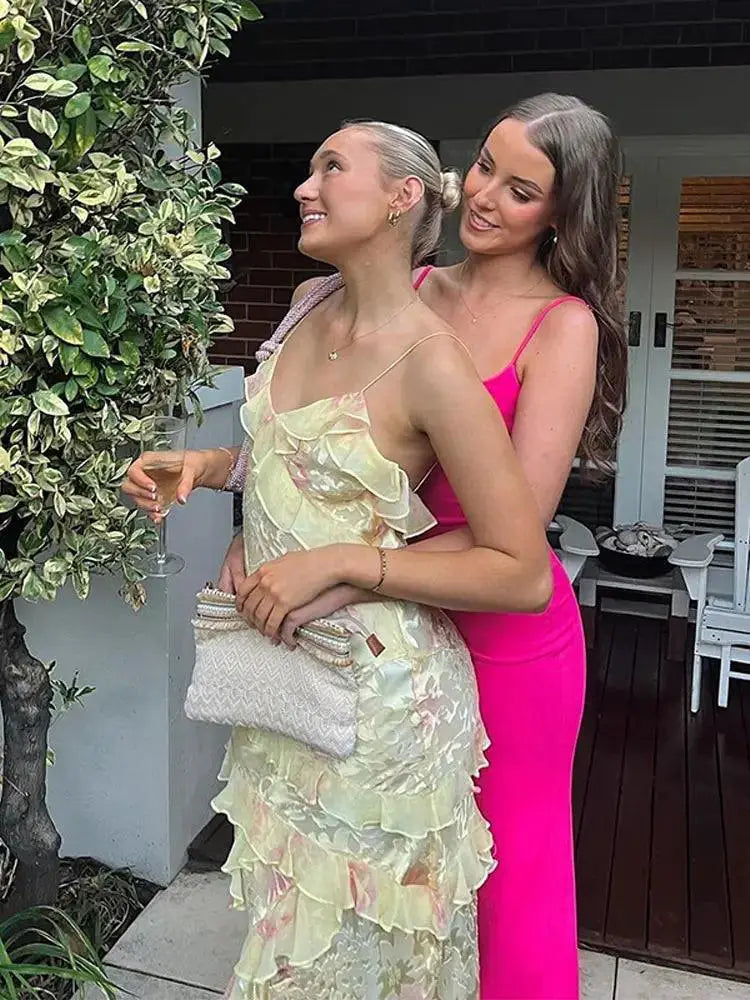 Colorful Ruffles Sling Dress Elevate Beach Holiday Style