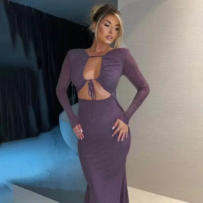 Colorful Sequin Hollow Out Maxi Dress For Autumn Glam Look
