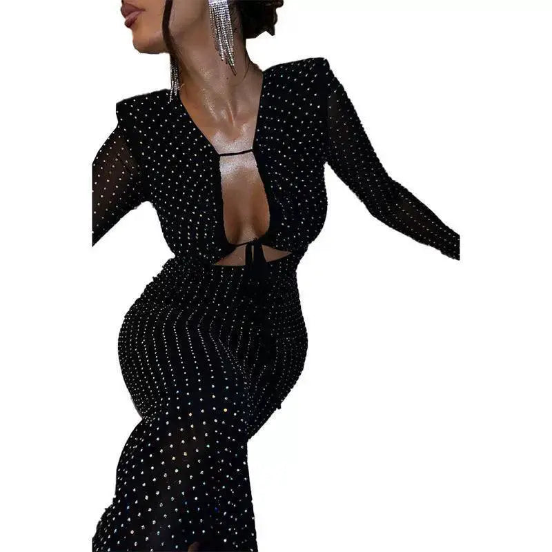 Colorful Sequin Hollow Out Maxi Dress For Autumn Glam Look