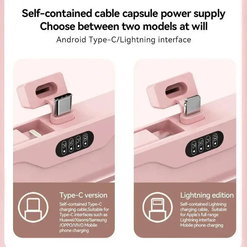 Compact 10000 mAh Fast Charging Power Bank Built In Cable
