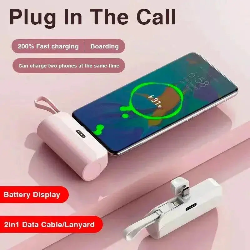 Compact 10000 mAh Fast Charging Power Bank Built In Cable