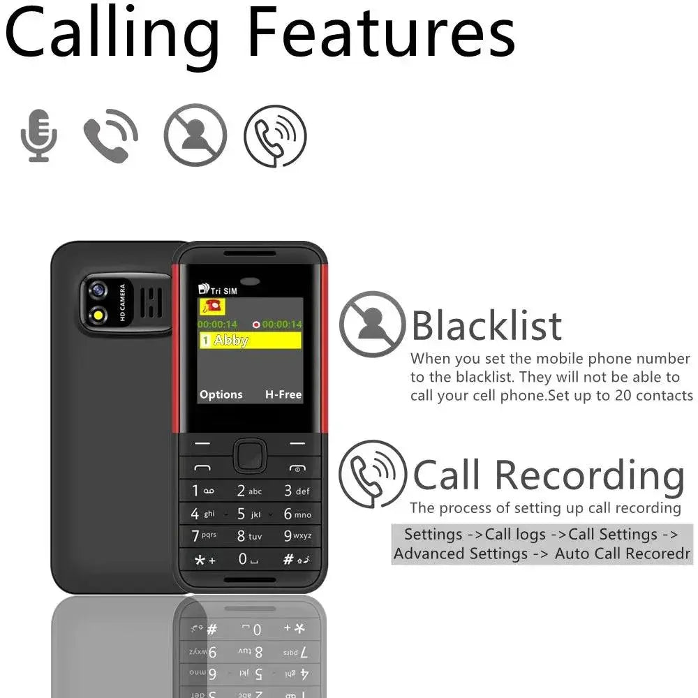 Compact 3 SIM Mini Mobile Phone With Auto Call Recorder
