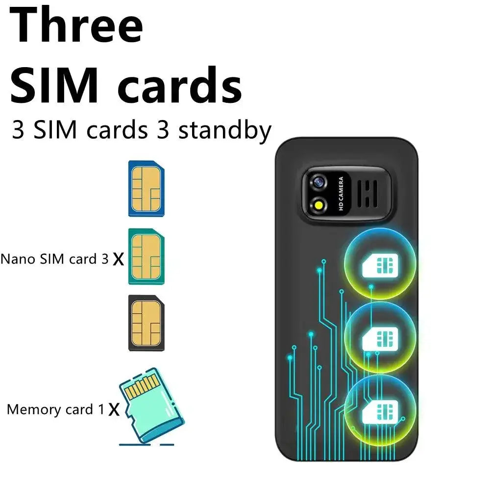 Compact 3 SIM Mini Mobile Phone With Auto Call Recorder