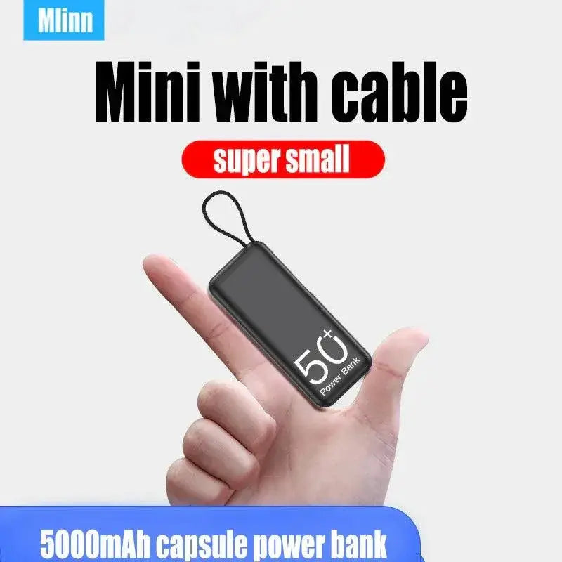 Compact 5000mAh Power Bank With Built in Cable for Devices