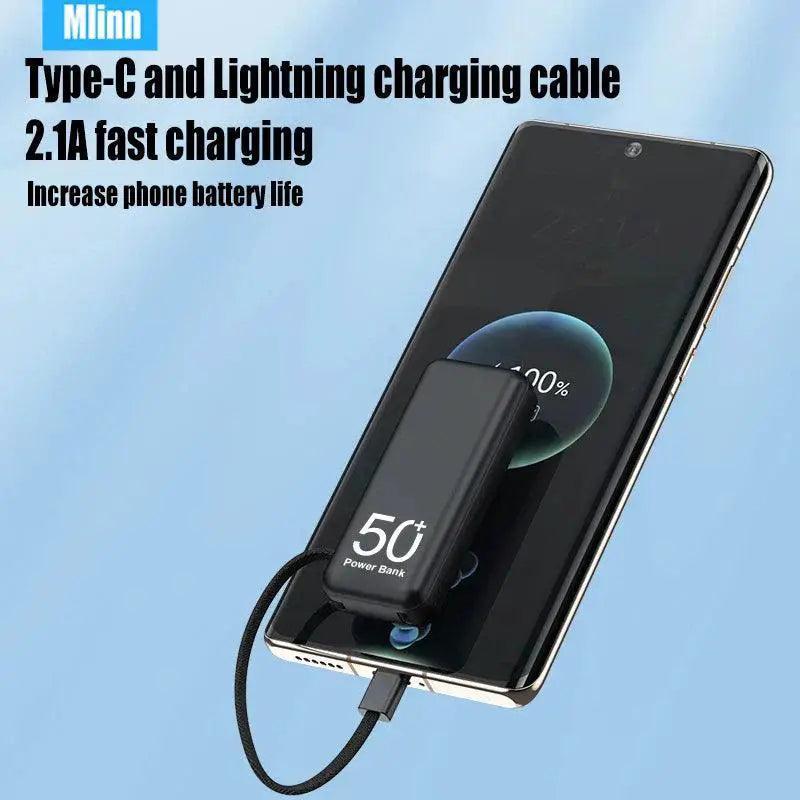 Compact 5000mAh Power Bank With Built in Cable for Devices