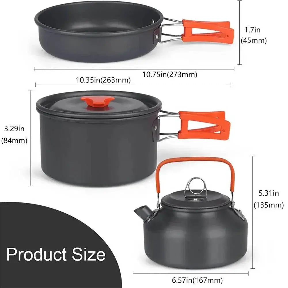 Compact Aluminum Camping Cookware Set With Teapot Frying Pan