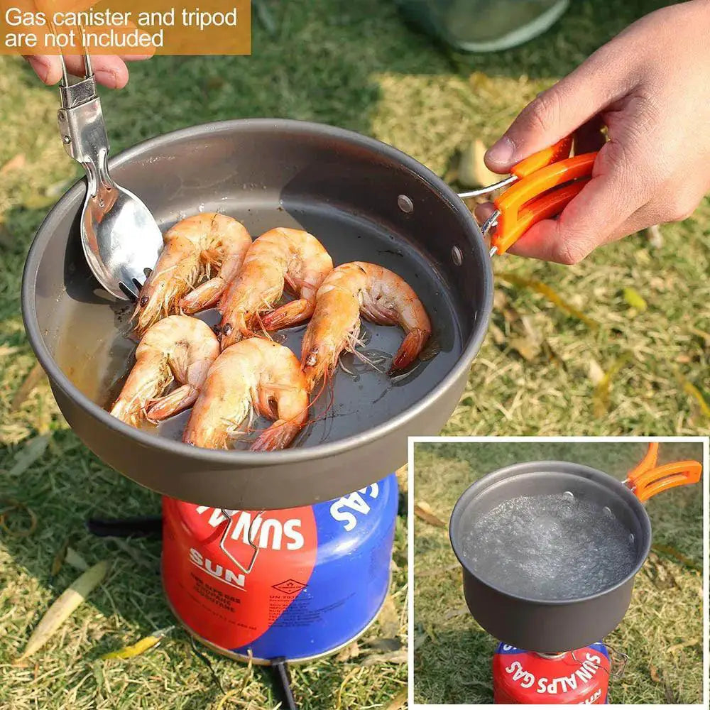 Compact Aluminum Camping Cookware Set With Teapot Frying Pan