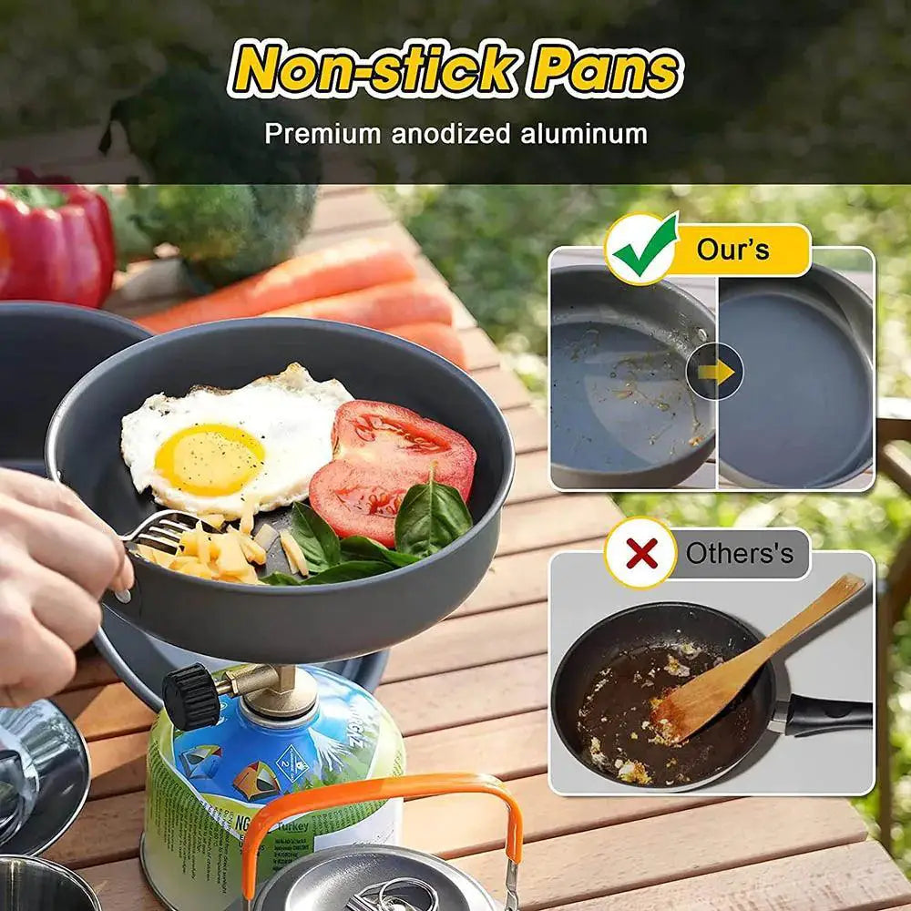 Compact Aluminum Camping Cookware Set With Teapot Frying Pan
