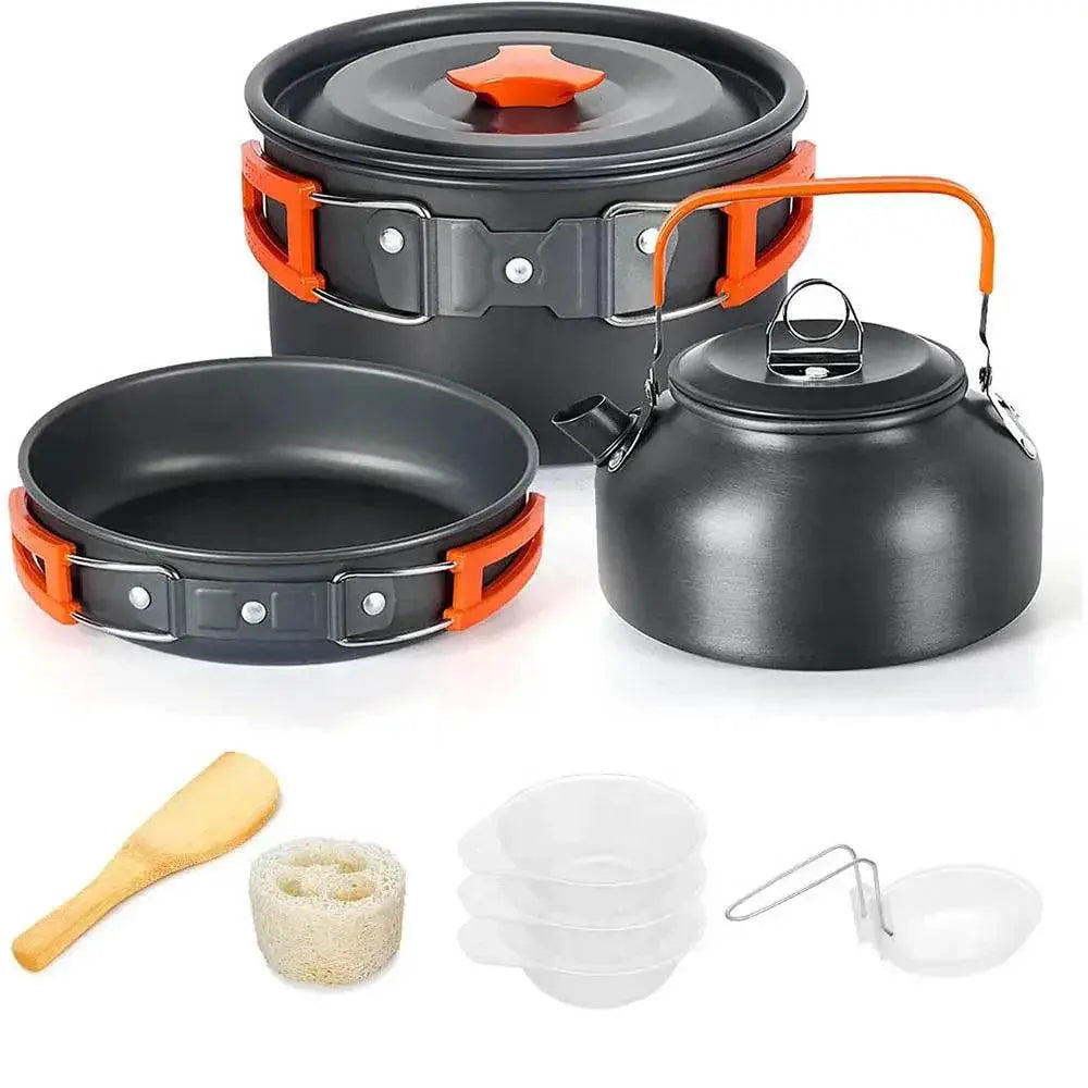 Compact Aluminum Camping Cookware Set With Teapot Frying Pan