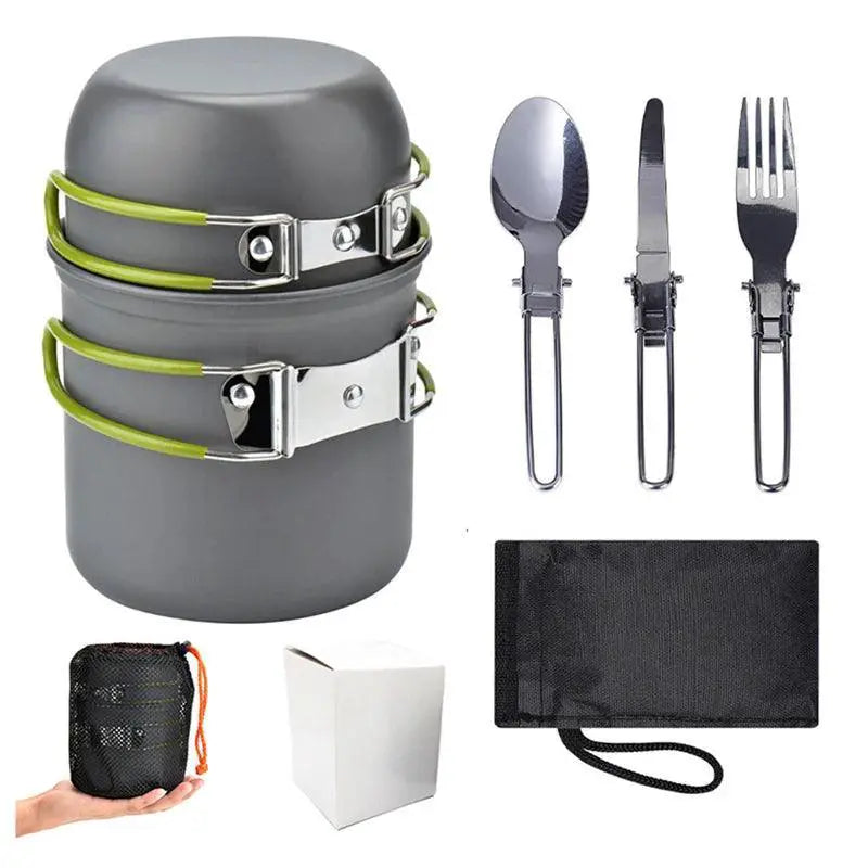 Compact Outdoor Cooking Set With Mini Gas Stove Utensils