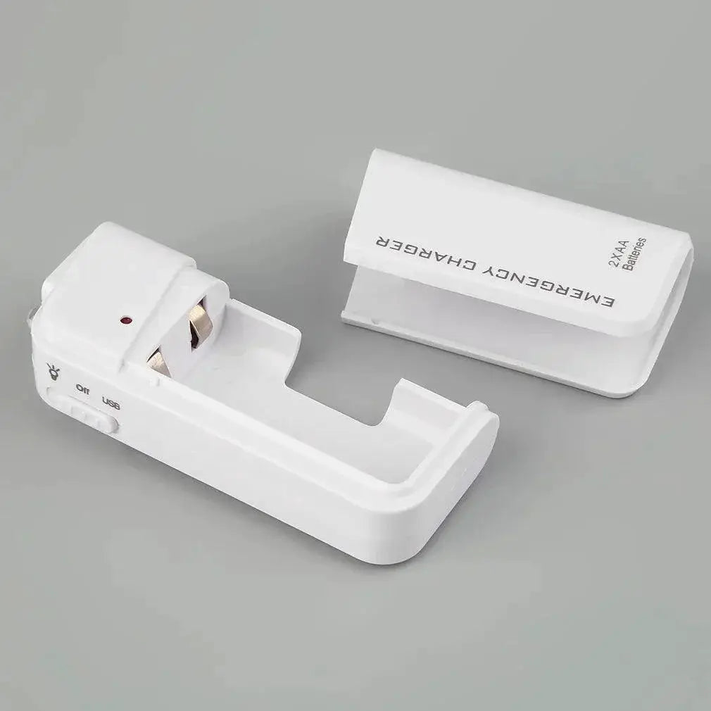 Compact USB AA Battery Power Bank Emergency Charger White