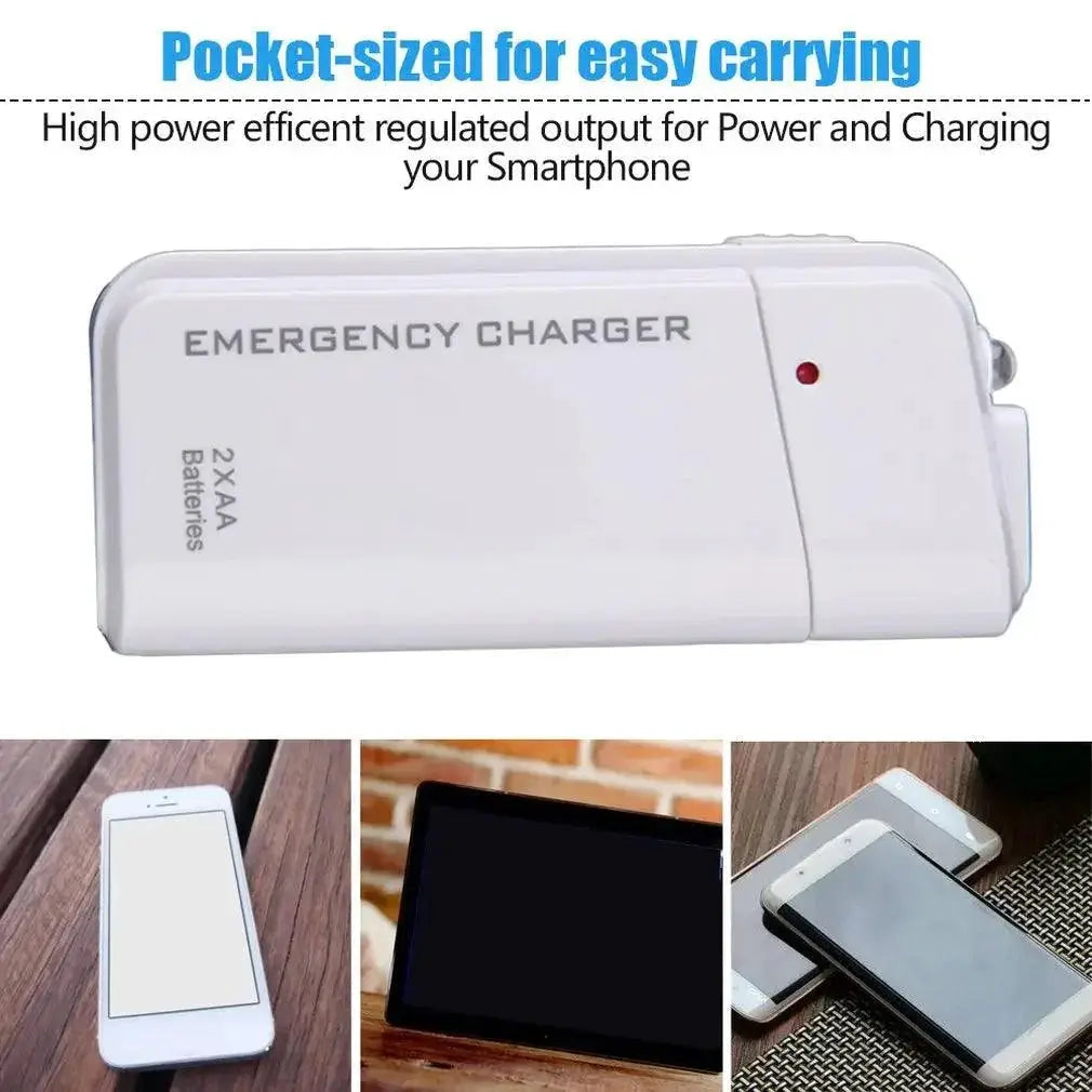 Compact USB AA Battery Power Bank Emergency Charger White