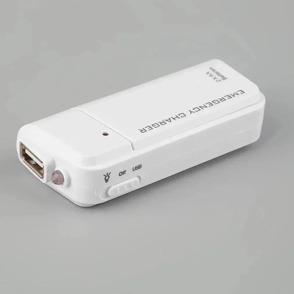 Compact USB AA Battery Power Bank Emergency Charger White