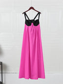 Contrast Patchwork Sling Dress: Elegant Lace-Up Holiday Attire