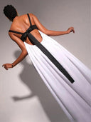 Contrast Patchwork Sling Dress: Elegant Lace-Up Holiday Attire