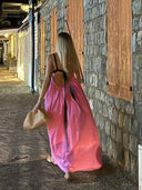 Contrast Patchwork Sling Dress: Elegant Lace-Up Holiday Attire