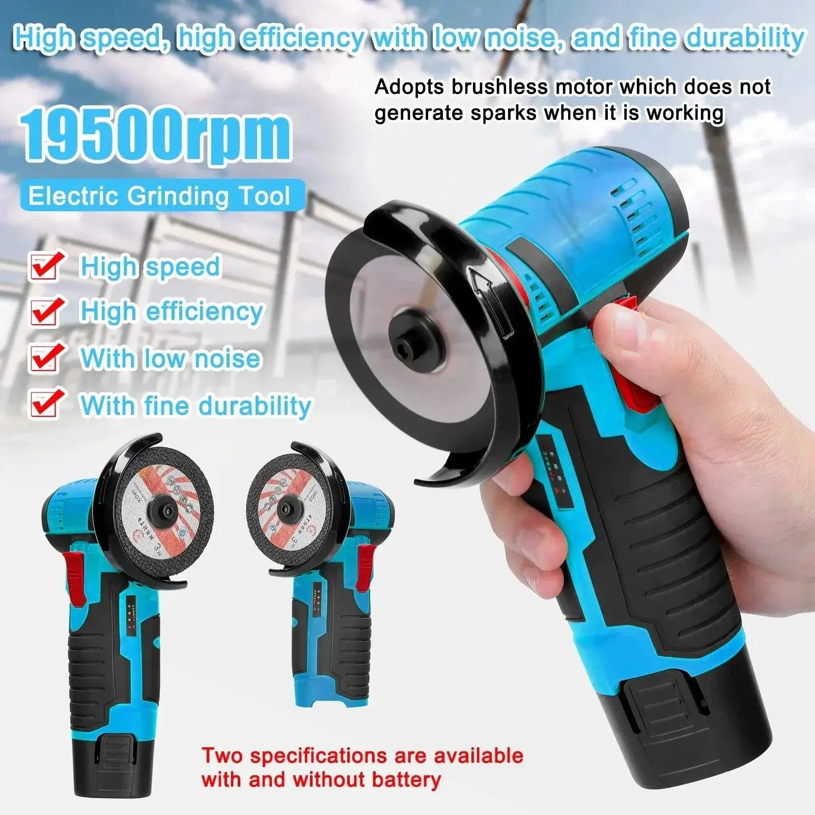 Cordless Electric Angle Grinder 9500rpm Handheld Power Tool