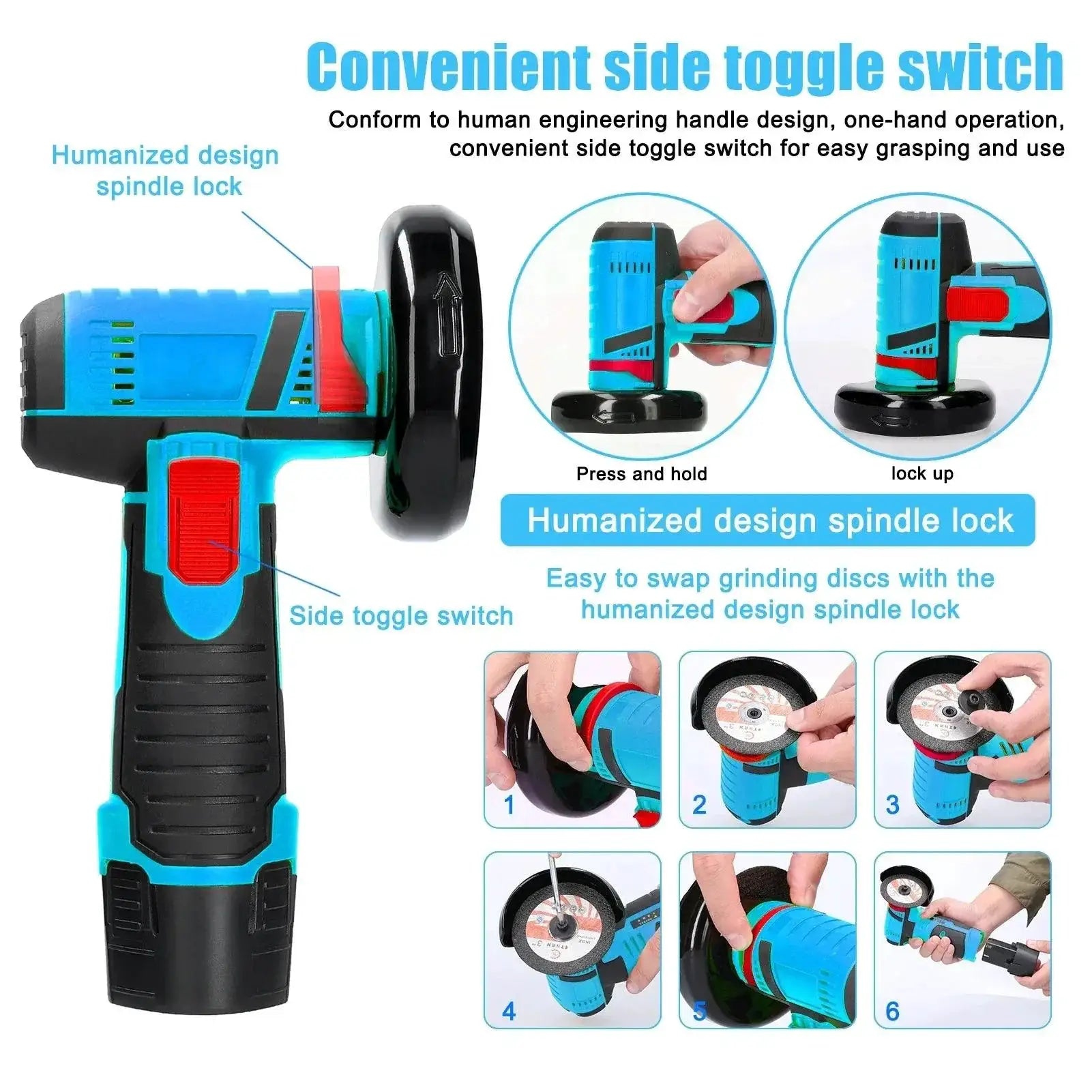 Cordless Electric Angle Grinder 9500rpm Handheld Power Tool