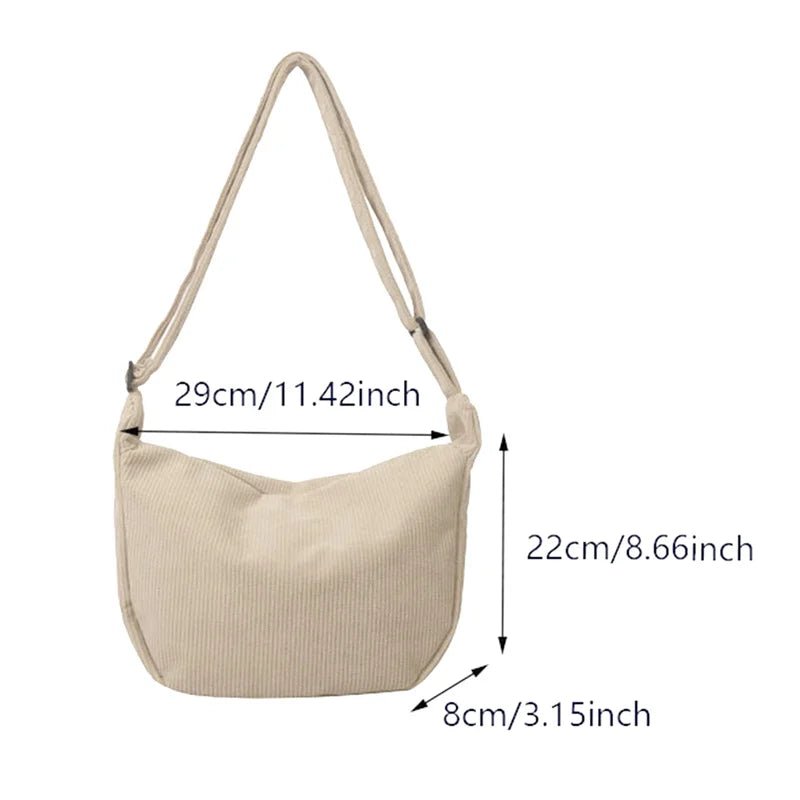 Corduroy Shoulder Bag For Ladies Crossbody Minimalist Zipper Handbag Everyday Use
