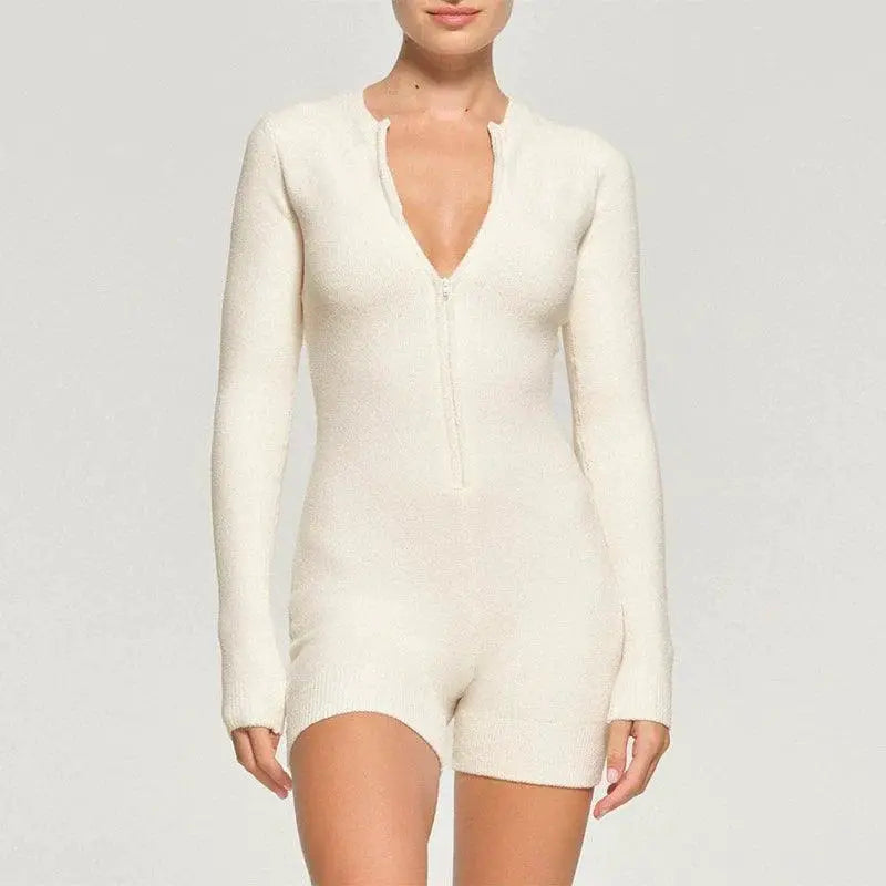 Cozy Knit Jumpsuit Zipper Sweater For Chic Comfort