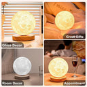 Night Lamp: Creative 3D Moon 360° Rotating LED Touch Control