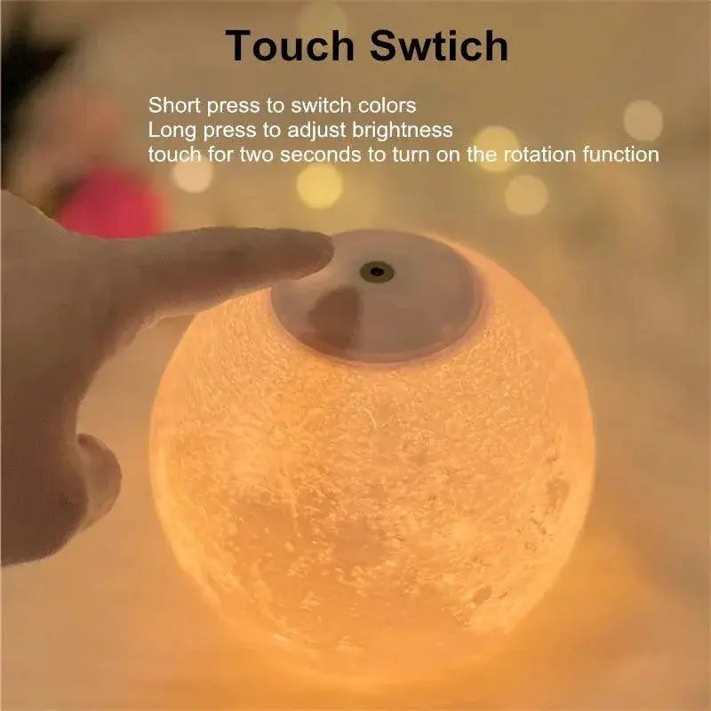 Creative 3D Moon Night Lamp 360 Degree Rotating LED Touch