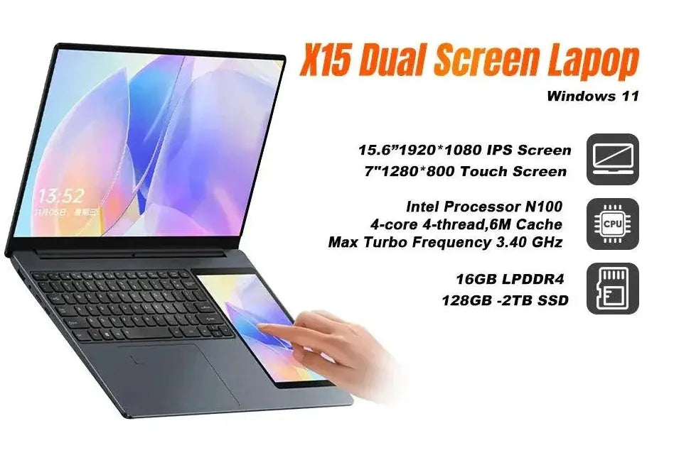 Crelander X15 Dual Screen Laptop 15 Inch IPS Touch Screen