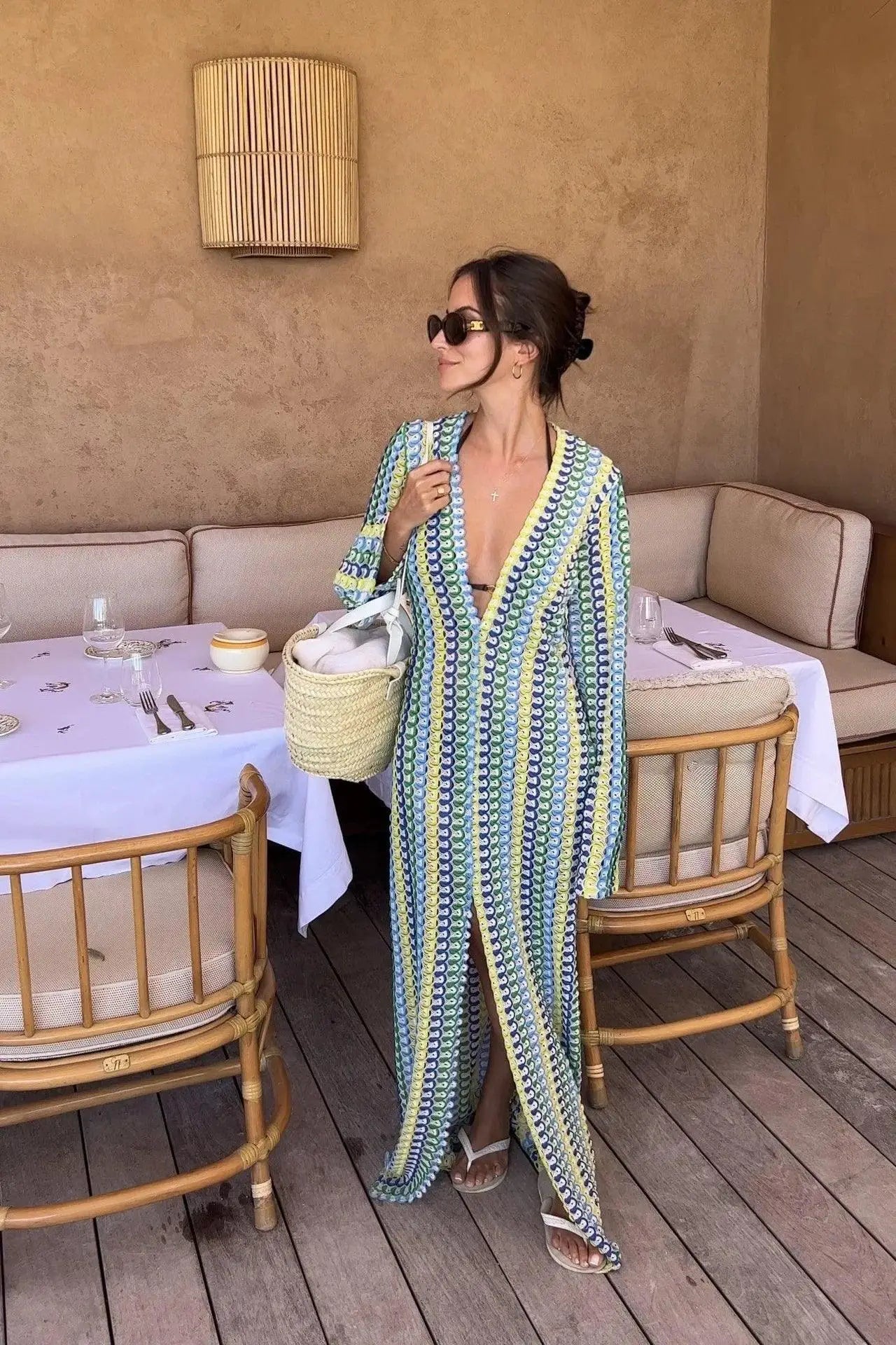 Crochet Stripe Maxi Dress Beach Chic Style Sundress