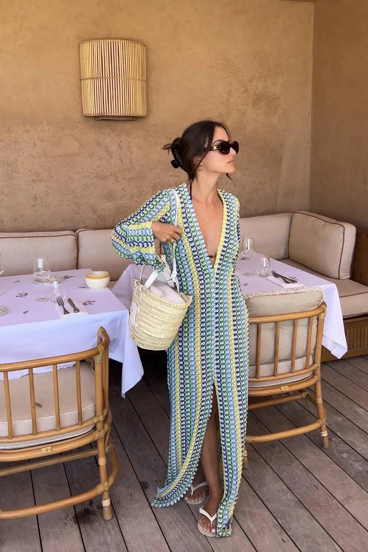 Crochet Stripe Maxi Dress Beach Chic Style Sundress