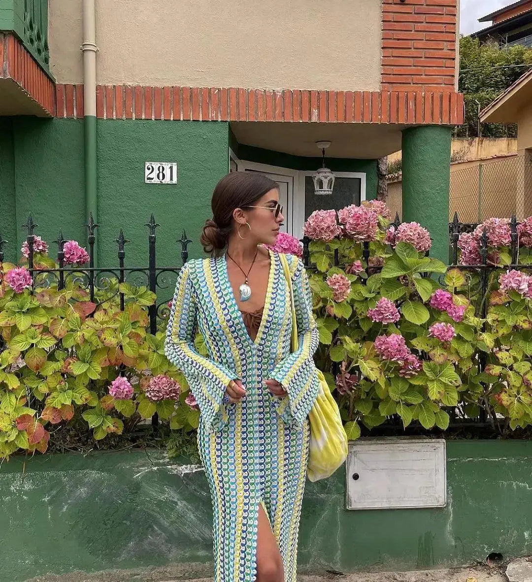 Crochet Stripe Maxi Dress Beach Chic Style Sundress