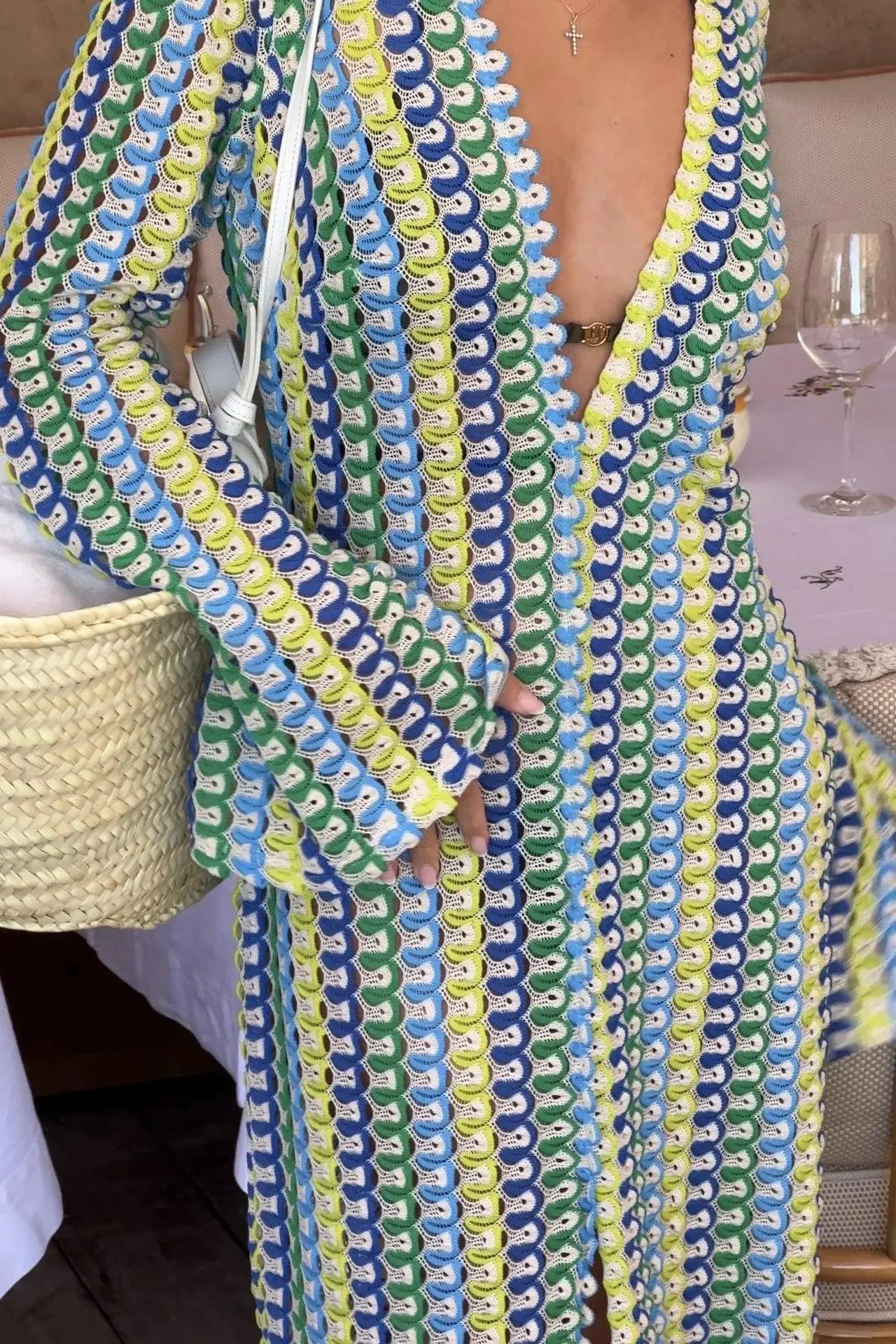Crochet Stripe Maxi Dress Beach Chic Style Sundress