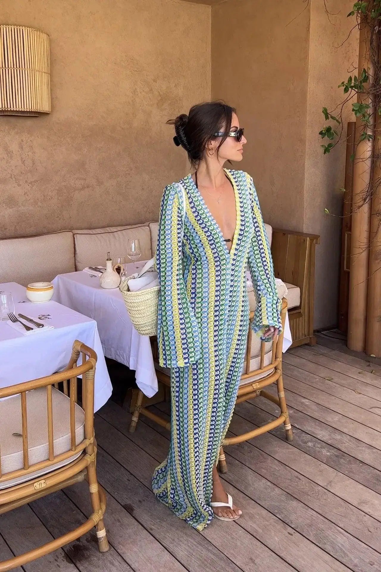 Crochet Stripe Maxi Dress Beach Chic Style Sundress