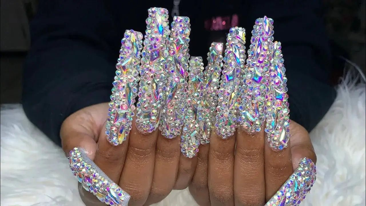 Crystal AB Gold 3D Rhinestone Nail Art Decor Charm Set
