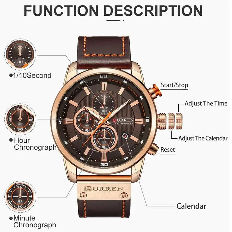 CURREN Chronograph Quartz Watch Military Sports Timepiece