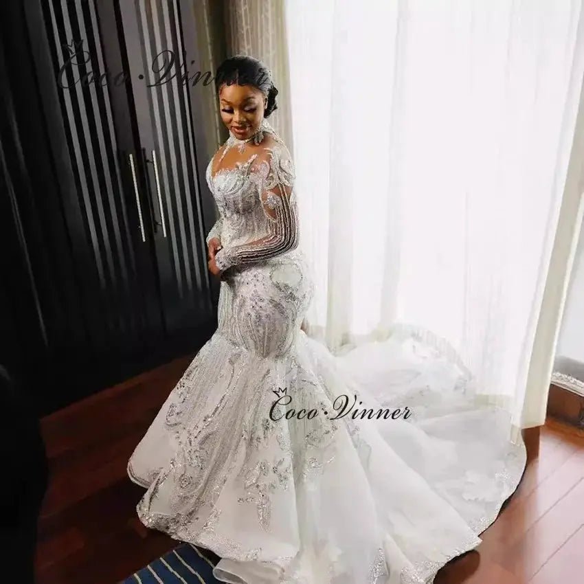 Custom Africa Fashion Mermaid Wedding Dress With Beaded Lace Appliques Plus Size