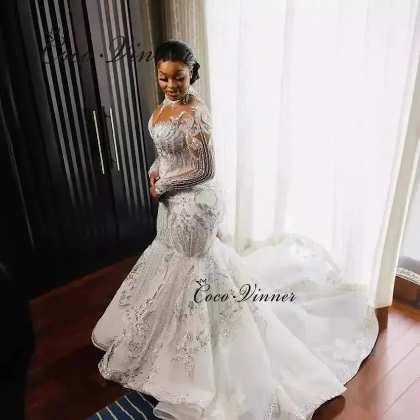 Custom Africa Fashion Mermaid Wedding Dress With Beaded Lace Appliques Plus Size
