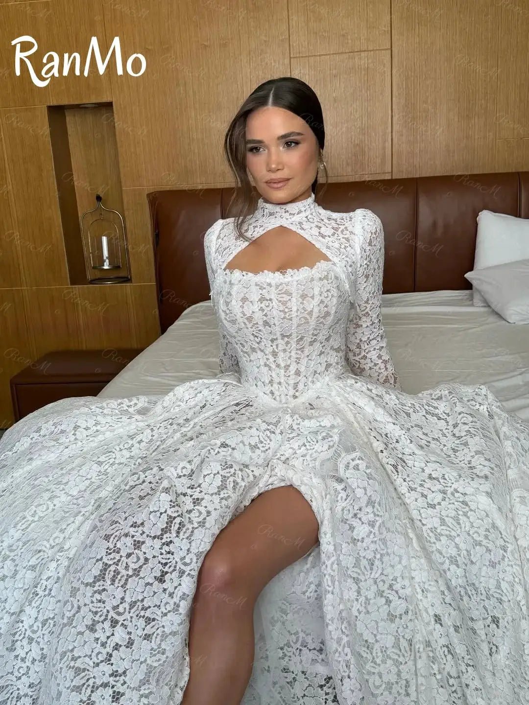 Custom Elegant Lace Beaded Bridal Gown With Timeless Full Sleeves Floor Length