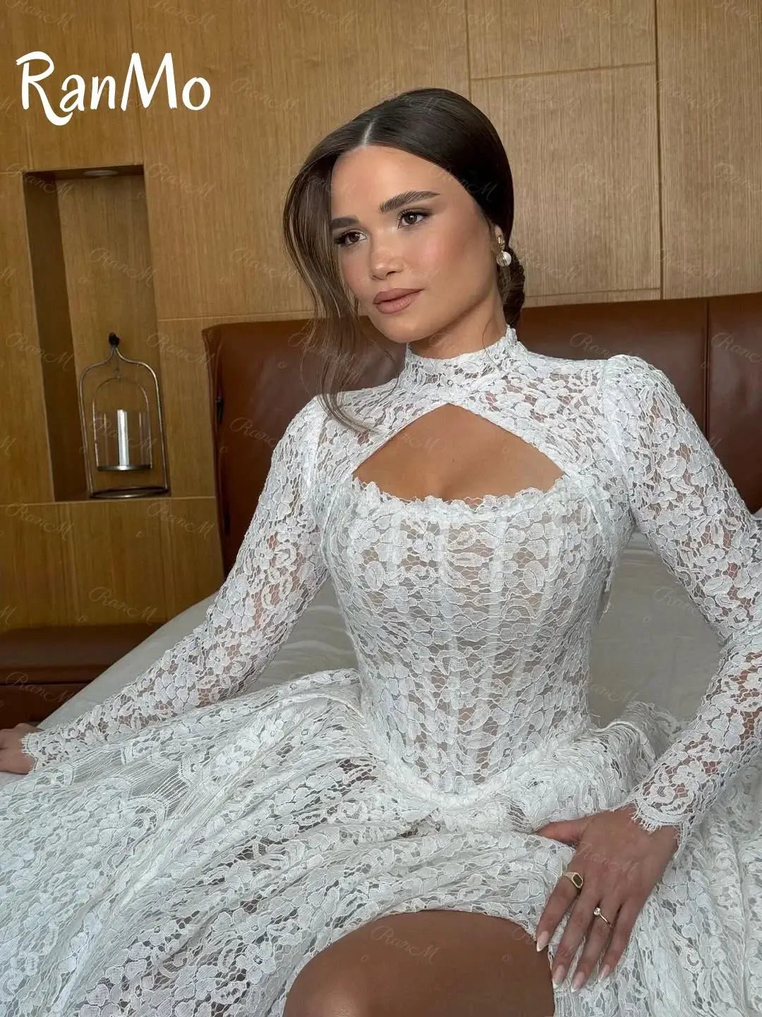 Custom Elegant Lace Beaded Bridal Gown With Timeless Full Sleeves Floor Length