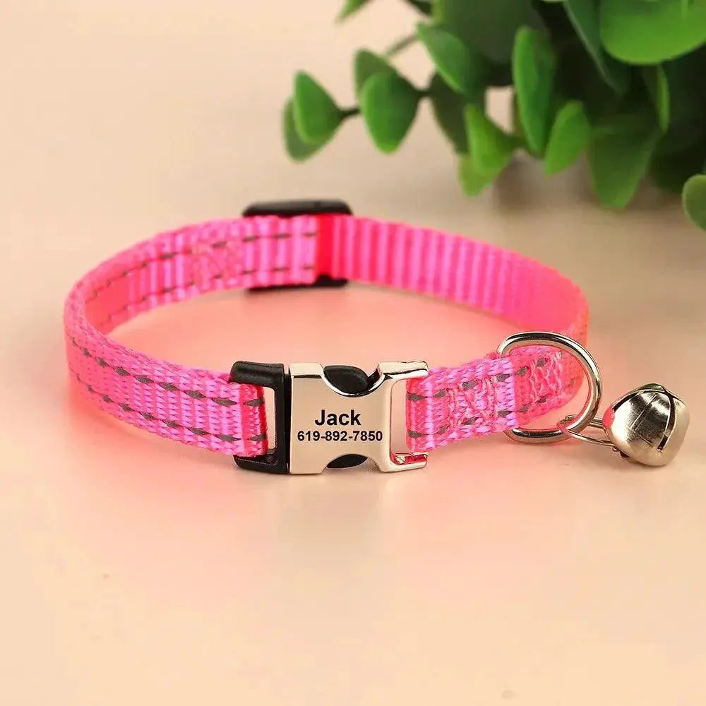 Custom Engraved Reflective Cat Collar With Bell Necklace