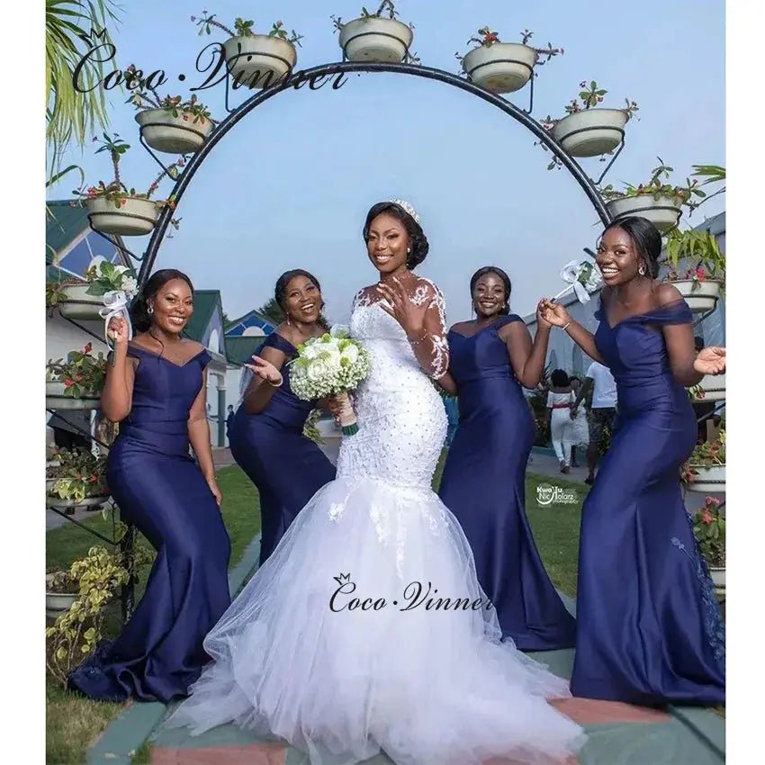 Custom Lace Appliqué African Mermaid Bridal Dress With Crystal Pearl Beading