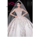 Custom Sequin Lace Satin Wedding Dress With Detachable Sleeves Ball Gown Sparkle