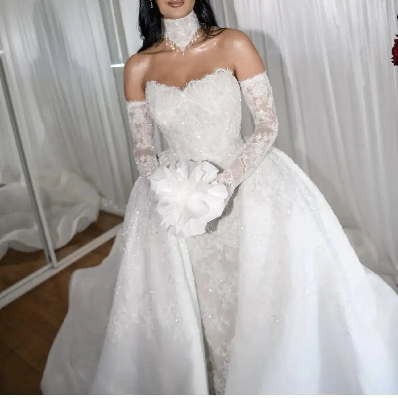 Customizable Romantic Sweetheart Lace Mermaid Wedding Dress With Detachable Tail