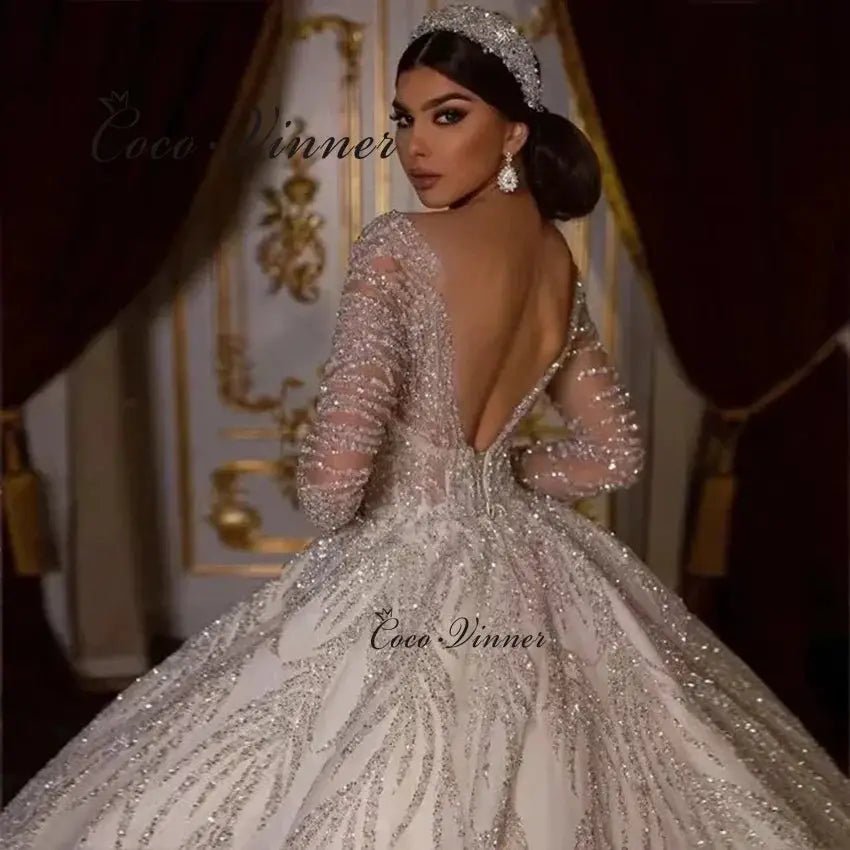 Customized 2026 Luxury Backless Ball Gown Wedding Dress With Sequin Lace Sleeves