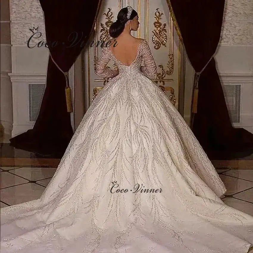 Customized 2026 Luxury Backless Ball Gown Wedding Dress With Sequin Lace Sleeves