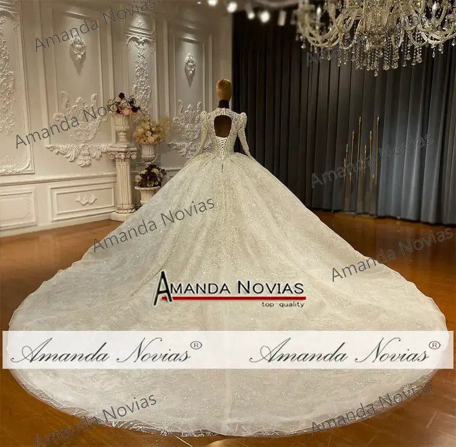 Customized Lace Bridal Dress With V Neckline Real Photo Amanda Novias