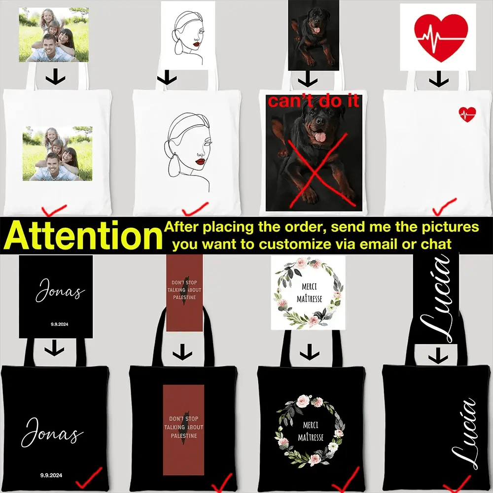 Customized Logo Tote Bag Create Your Own Photo Name Canvas Handbag For Women